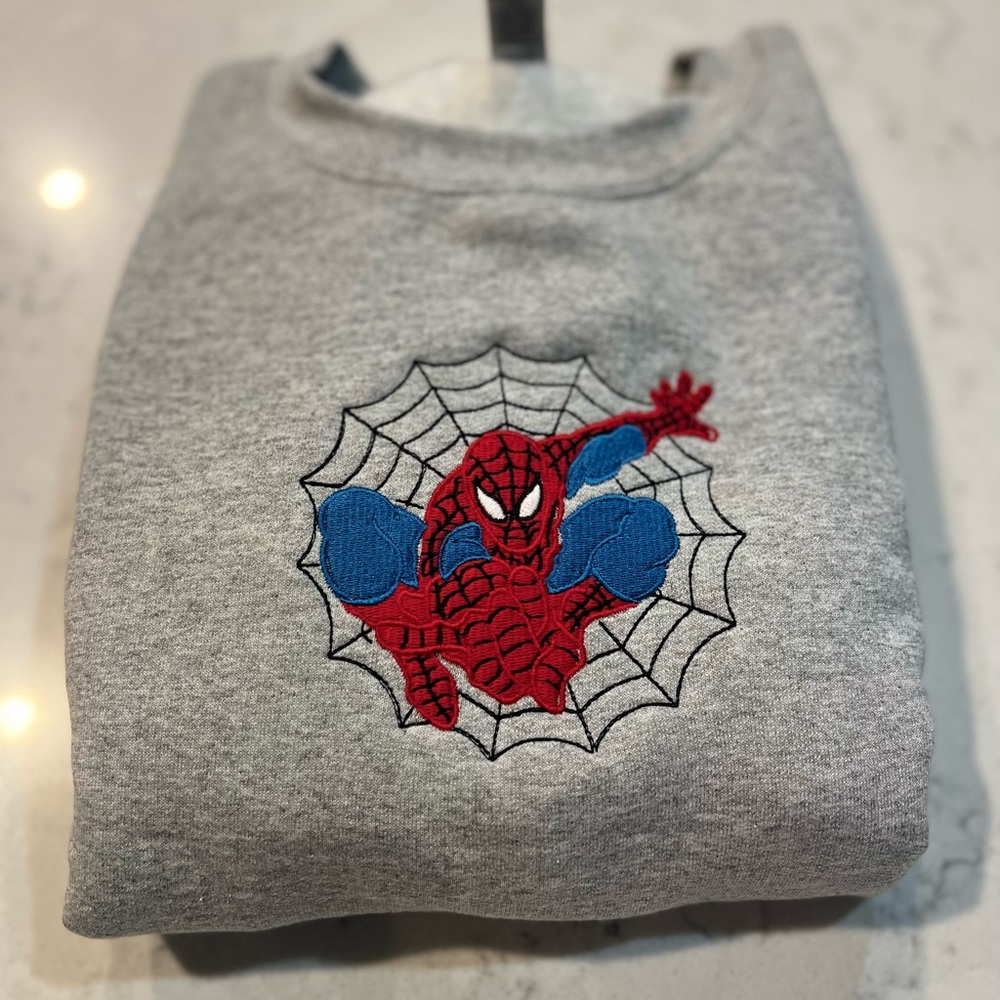 Embroidered Spiderman Web Crewneck